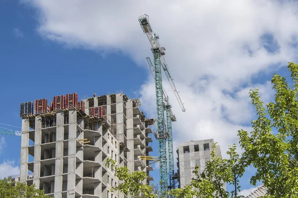 Building Construction Cranes Blue Sky — Stock Photo, Image