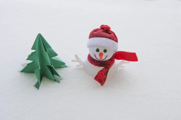 Zima Tle Bałwana Zabawki Choinkowe Śniegu — Zdjęcie stockowe