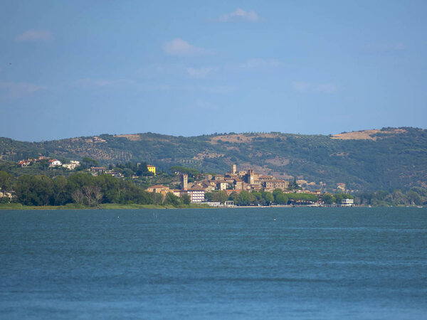 Passignano Sul Trasimeno. View from the lake Trasimeno. Umbria, Italy.