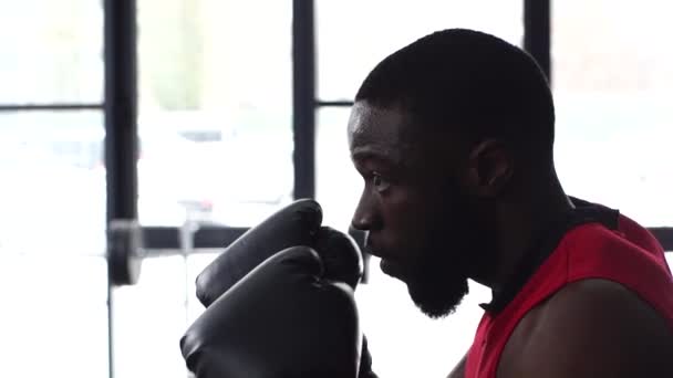 Americký Boxer Trénink Tělocvičně Pomalém Pohybu — Stock video