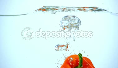 arkadan aydınlatmalı mavi zemin üzerine açık suya daldırma parlak turuncu dolmalık biber