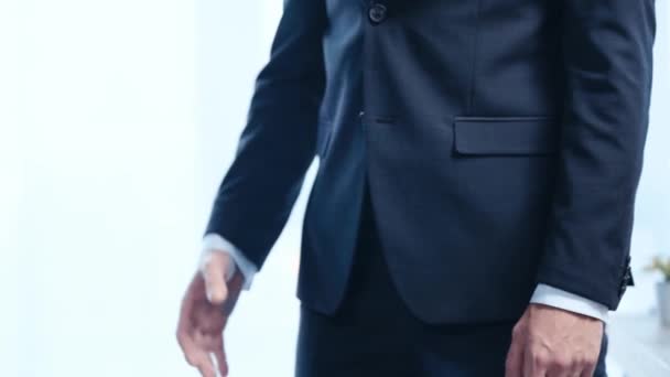 Vista Ritagliata Due Uomini Affari Giacca Cravatta Mano Ufficio — Video Stock
