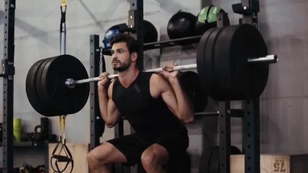 Hombre Guapo Haciendo Ejercicio Con Barbell — Vídeos de Stock