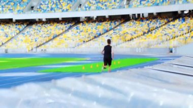 Stadyumda koşan koşucunun arka görüntüsü 