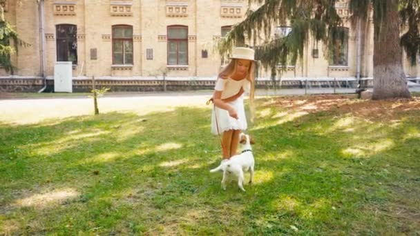 Kyiv Ukraine July 2020 Girl Playing Jack Russell Terrier — Stock Video