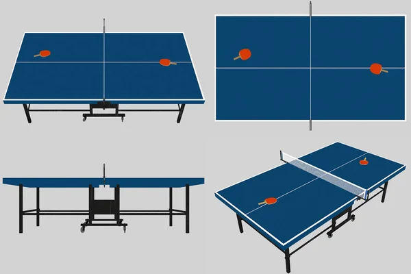 Tennis table with rackets. Illustration. 4 species from different angles.. 01.11.2018. Table for playing table tennis. 2 rackets for playing table tennis.