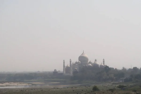 Blick Auf Den Taj Mahal Einem Frühen Morgen Auf Der — Stockfoto