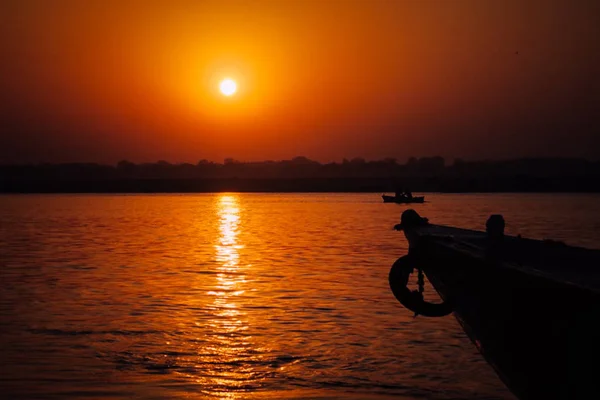 Amazing View Ships Ganges River Evening Varanasi — Stock Photo, Image