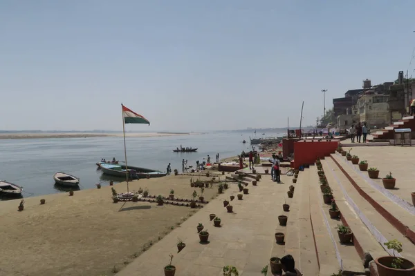 Varanasi Uttar Pradesh India March 2017 India Flag Riverside Ganges — Stock Photo, Image