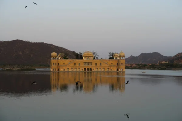 Turismo Jaipur Jal Mahal Con Riflessione Uccelli — Foto Stock