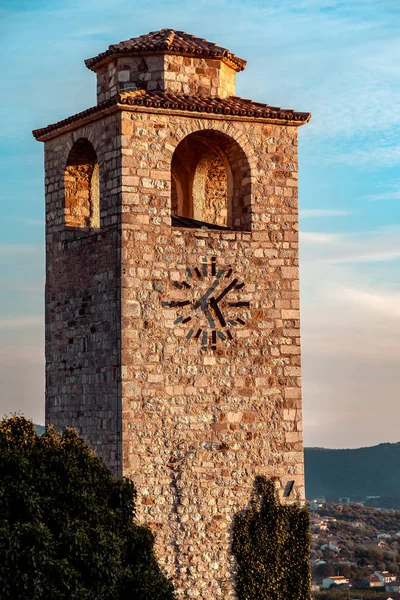 Старая Часовая Башня Городе Бар Каменная Башня Часами Сфотографирована Солнечную Стоковая Картинка