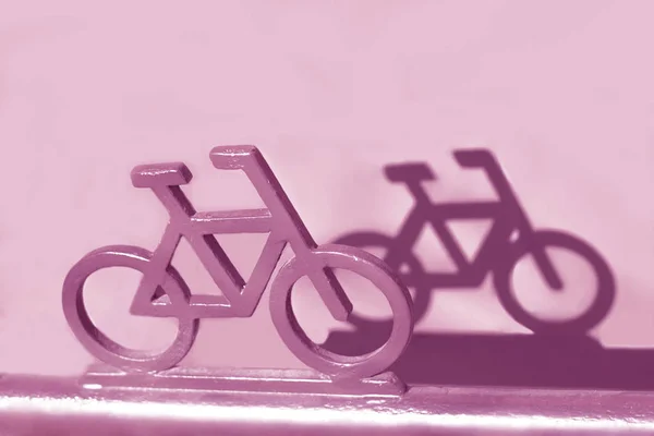 Pink Bicycle Pink Background Bicycle His Shadow Sports Style Concept — Stock Photo, Image