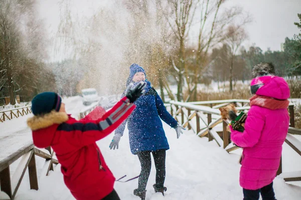 Crianças Brincam Com Neve Parque Inverno — Fotografia de Stock