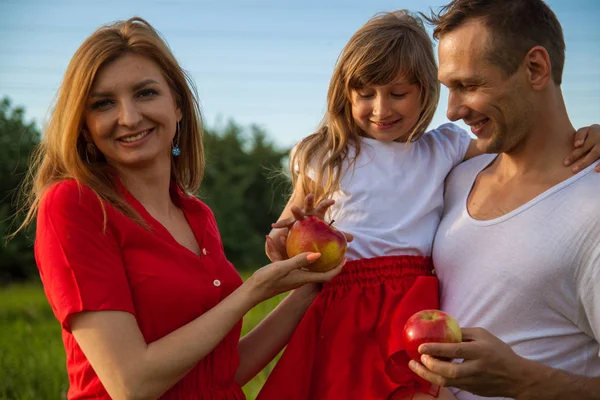 Retrato Uma Família Europeia Três Jovem Família Feliz Com Uma — Fotografia de Stock