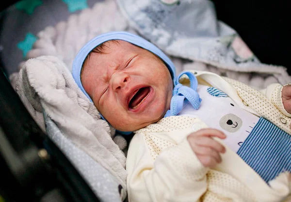 Newborn Baby Cry Having Colic Close Portrait — Stock Photo, Image