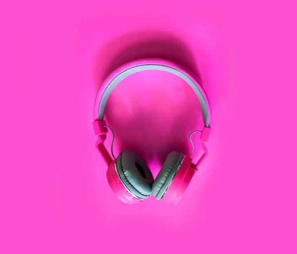 Pink Earphone Put Pink Background Pink Bright Trendy Background Music — Stock Photo, Image