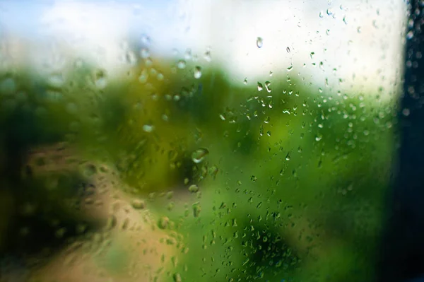 Istnieją Szkło Okienne Krople Deszczu Jesień — Zdjęcie stockowe
