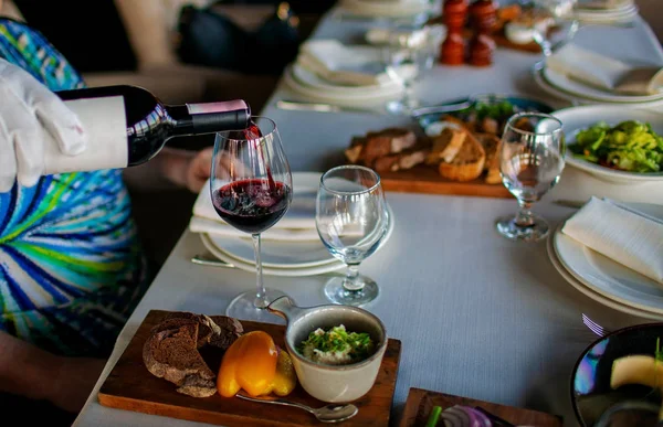 Luxe Banket Tafel Setting Restaurant Close Borden Gerechten Eettafel Grote — Stockfoto