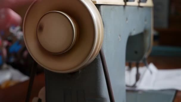 Woman Hands Using Sewing Machine — Stock Video