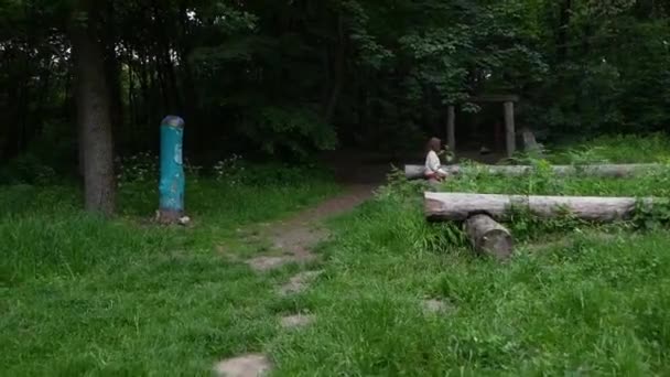 Solitaire Triste Adolescente Contemple Beauté Nature Dans Forêt Sombre — Video