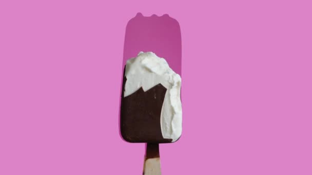 Stop Motion Animation Eating Ice Cream Colorful Background — Stock Video