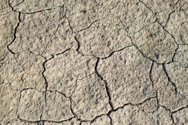 Çatlakları ve çatlakları olan susuz ve kuru toprak..