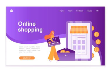 Modern web sitesi sayfası renkli vektör Illustration. Online alışveriş sayfa şablonu