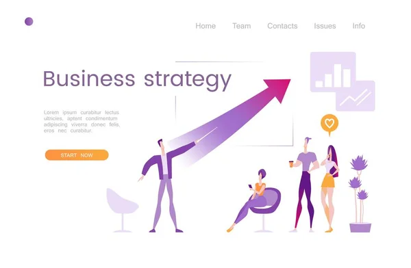 Färgglada Vector Illustration Moderna Webbsida Business Strategi Sidmall — Stock vektor