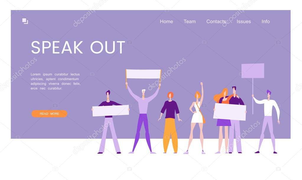 Colorful vector illustration of modern website page. Break out. Meeting or demonstration page template