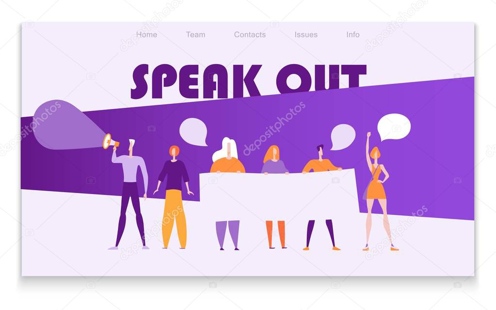 Colorful vector illustration of modern website page. Break out. Meeting or demonstration page template