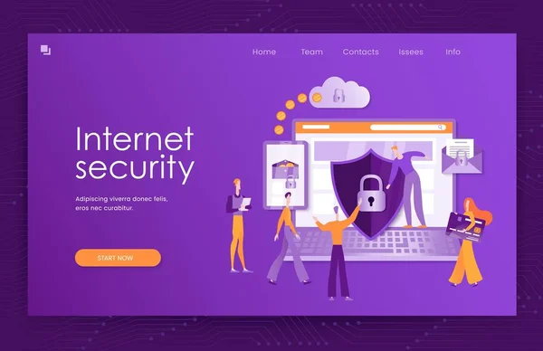 Internet security, kişisel bilgisayar, online ödeme, banka kartları, e-posta koruması. Renkli vektör çizim modern web sitesi