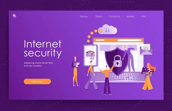 インター ネット セキュリティ パーソナル コンピューター オンライン決済 銀行カード 電子メールの保護 現代的なウェブサイトのカラフルなベクトル イラスト — ストックベクタ