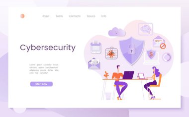 Cybersecurity, the concept of neutralizing cyber threats on the Internet, antivirus software. Modern flat vector illustration, Landing page template clipart