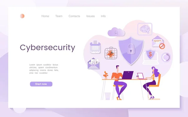 网络安全 在互联网上中和网络威胁的概念 防病毒软件 现代平面矢量图 着陆页模板 — 图库矢量图片