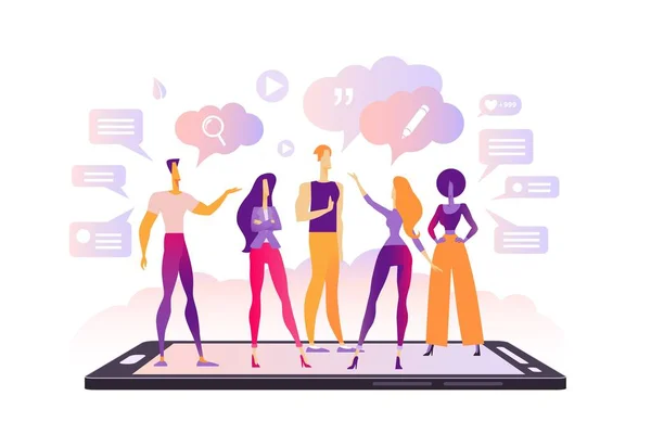 Kolleger Diskuterer Aktuelle Opgaver Mobiltelefonchat Teamwork Fjernarbejde Sociale Medier Moderne – Stock-vektor