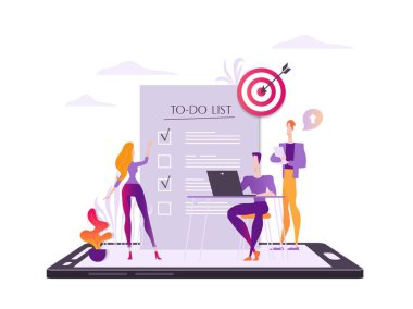 Kişisel zaman planlama, zaman yönetimi eğitimi, mobil Yapılacaklar şehvet app. Modern düz vektör çizim beyaz arka plan üzerinde izole kavramı