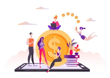Kazanç Internet, online ödeme, e-ticaret, Modern düz vektör illüstrasyon izole beyaz arka plan üzerinde mobil uygulamalar kavramı
