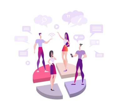 Çevrimiçi tartışma, seçimler, rekabet, sohbet, polemik kavramı. Beyaz arka plan üzerinde izole Modern düz vektör çizim