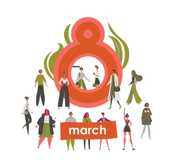Uluslararası Kadınlar Günü 8 Mart feminizm için mücadele kadın hakları özgürleşmiş kadınlar ellerindeki beyaz arka plan üzerinde vektör illüstrasyon izole posterler ile farklı yaş ile Festival afiş