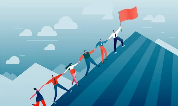 İnsanlar dağa tırmanıyor. Başarı, iş, kariyer, ekip çalışması, liderlik