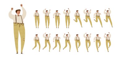 Erkek dans eder. Çeşitli pozisyonlarda karakter büyük seti, İskandinav tarzı