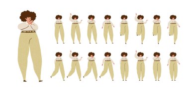 Şişko kız dans ediyor. Çeşitli konumlarda karakter büyük set, Iskandinav tarzı