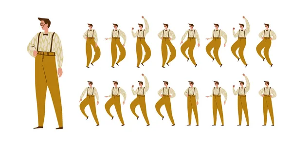 O homem dança. Grande conjunto de personagens em várias posições, estilo escandinavo — Vetor de Stock