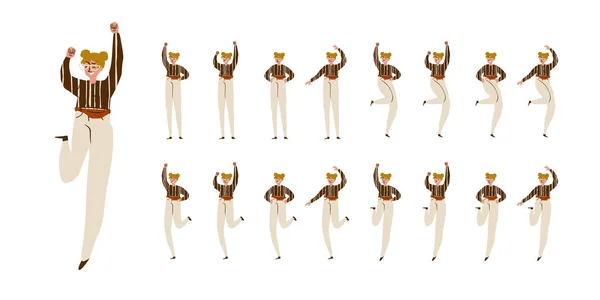 Meisje dansen. Grote set van personages in verschillende posities, Scandinavische stijl — Stockvector