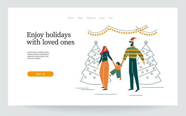 Счастливая семья празднует Рождество. Векторная иллюстрация — стоковый вектор