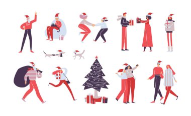 Noel partisinde arkadaş koleksiyonu. Tatil vektör çizimi izole edildi