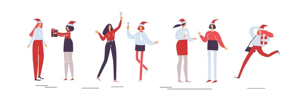 Mulheres prontas. Festa corporativa de Natal. Férias vetor ilustração isolado — Vetor de Stock