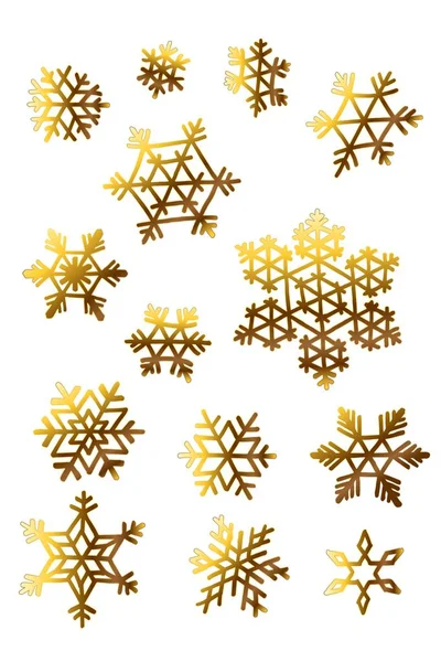 Copos de nieve dorados elementos aislados para postales — Vector de stock