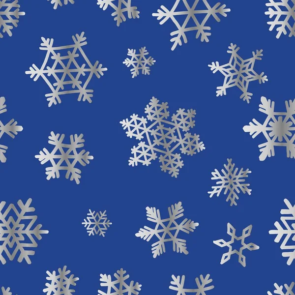 Copos de nieve de plata en azul para la caja de regalo de Navidad patrón de papel — Vector de stock