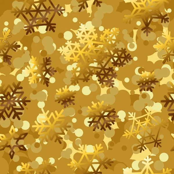 Χρυσή μοτίβο απρόσκοπτη υπόβαθρο με χρυσά νιφάδες χιονιού — Διανυσματικό Αρχείο